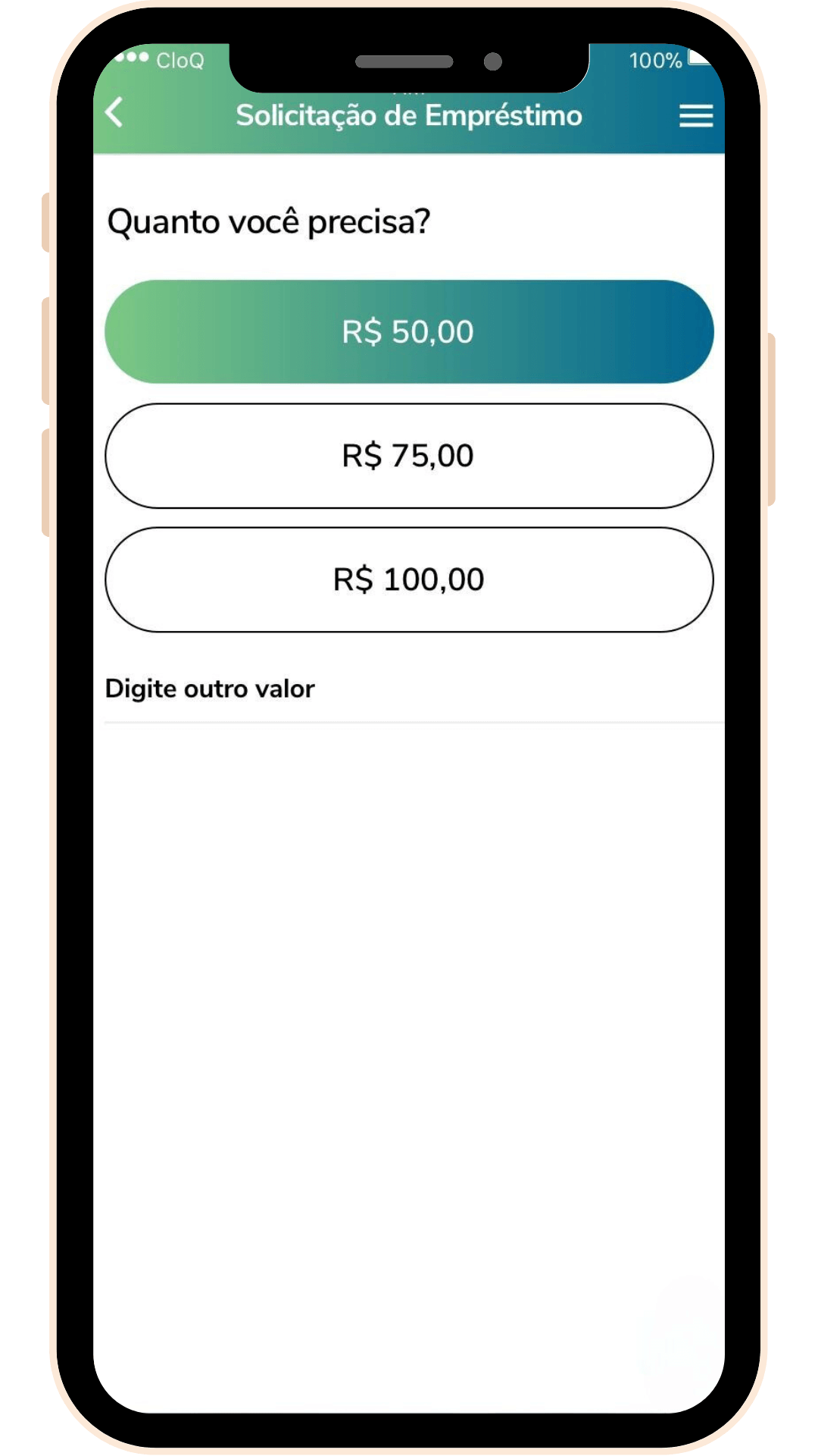 Tela do app da CloQ