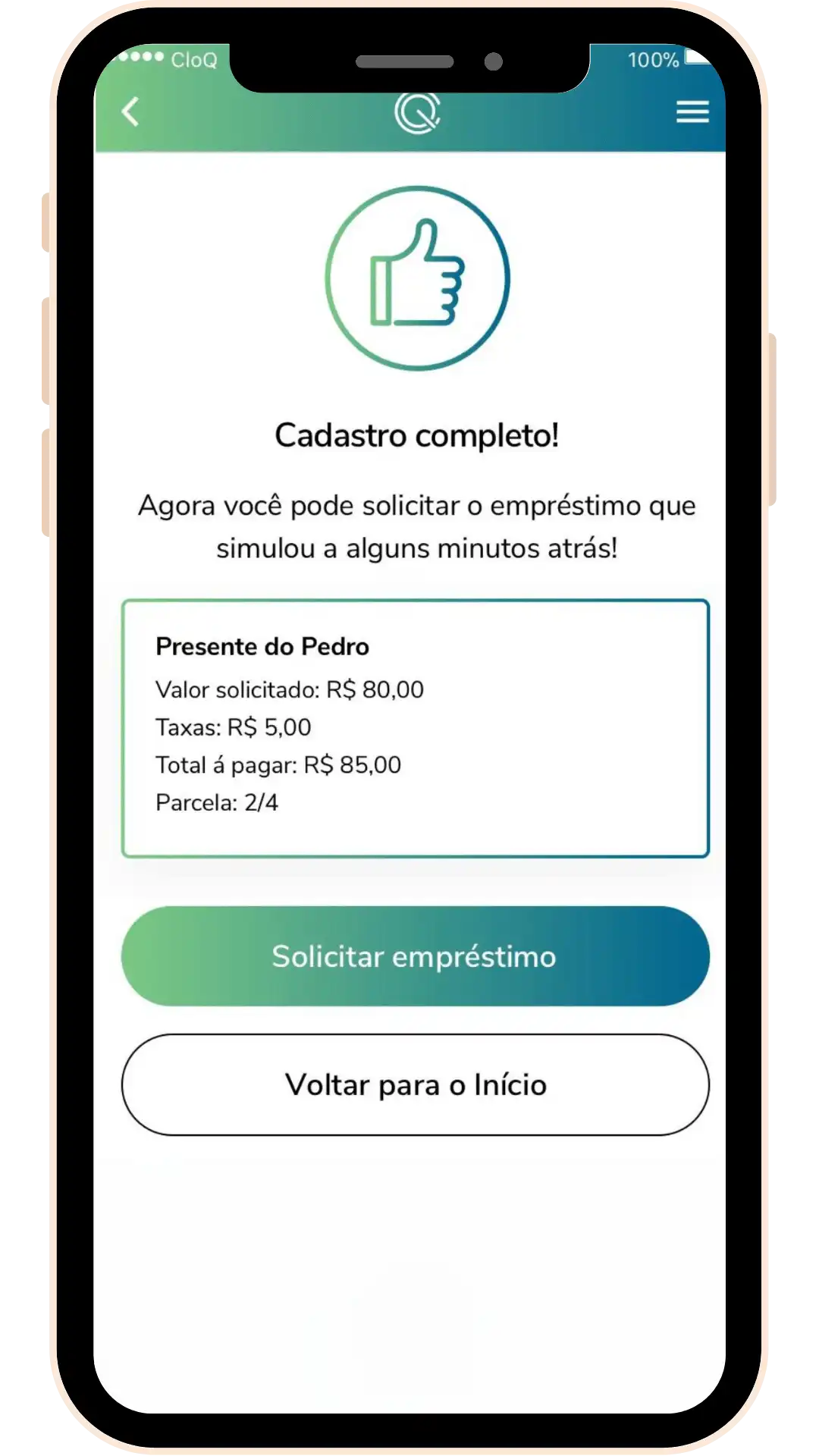Tela do app da CloQ